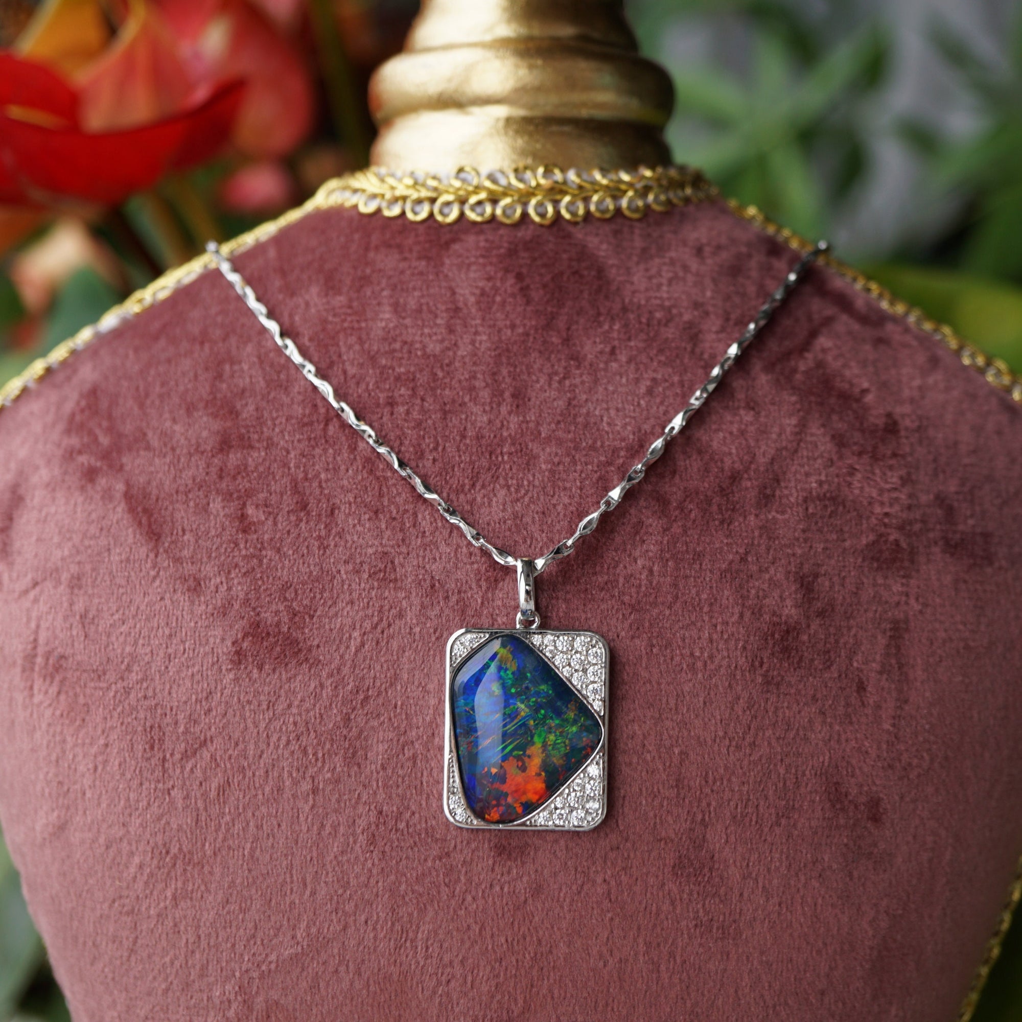 Vintage style handmade australian triplet opal pendant necklace with cubic zirconia's in 925 sterling silver, opal pendant, gift for her-Vsabel Jewellery