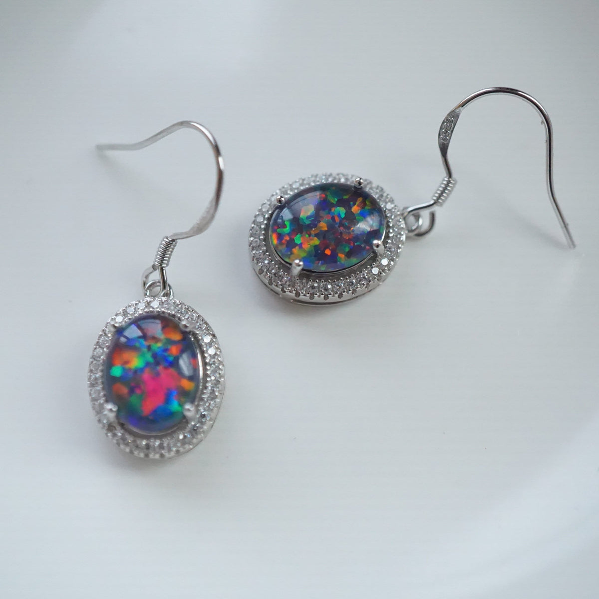 Unique rainbow triplet dangle opal earrings, australian natural triplet opal earrings, gemstone earrings, wedding jewelry, 8x10mm-Vsabel Jewellery