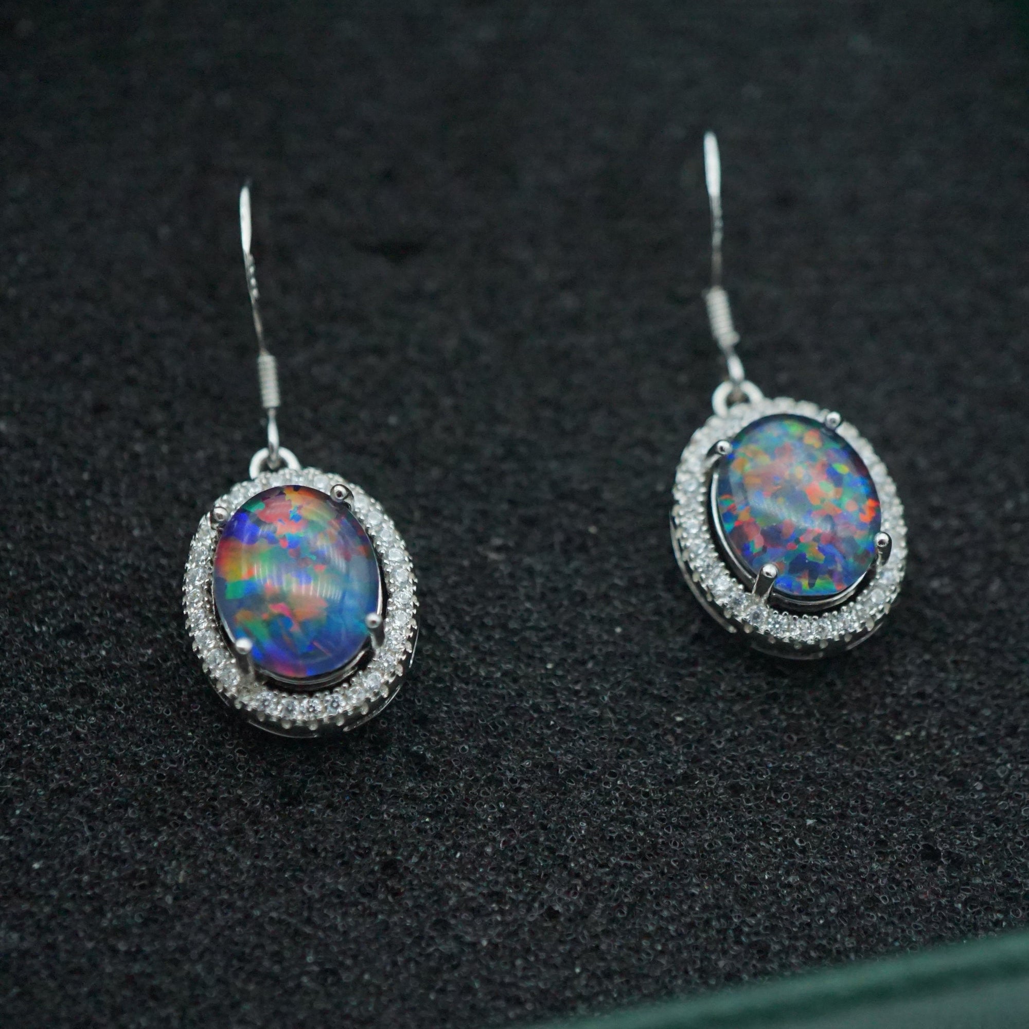 Unique rainbow triplet dangle opal earrings, australian natural triplet opal earrings, gemstone earrings, wedding jewelry, 8x10mm-Vsabel Jewellery