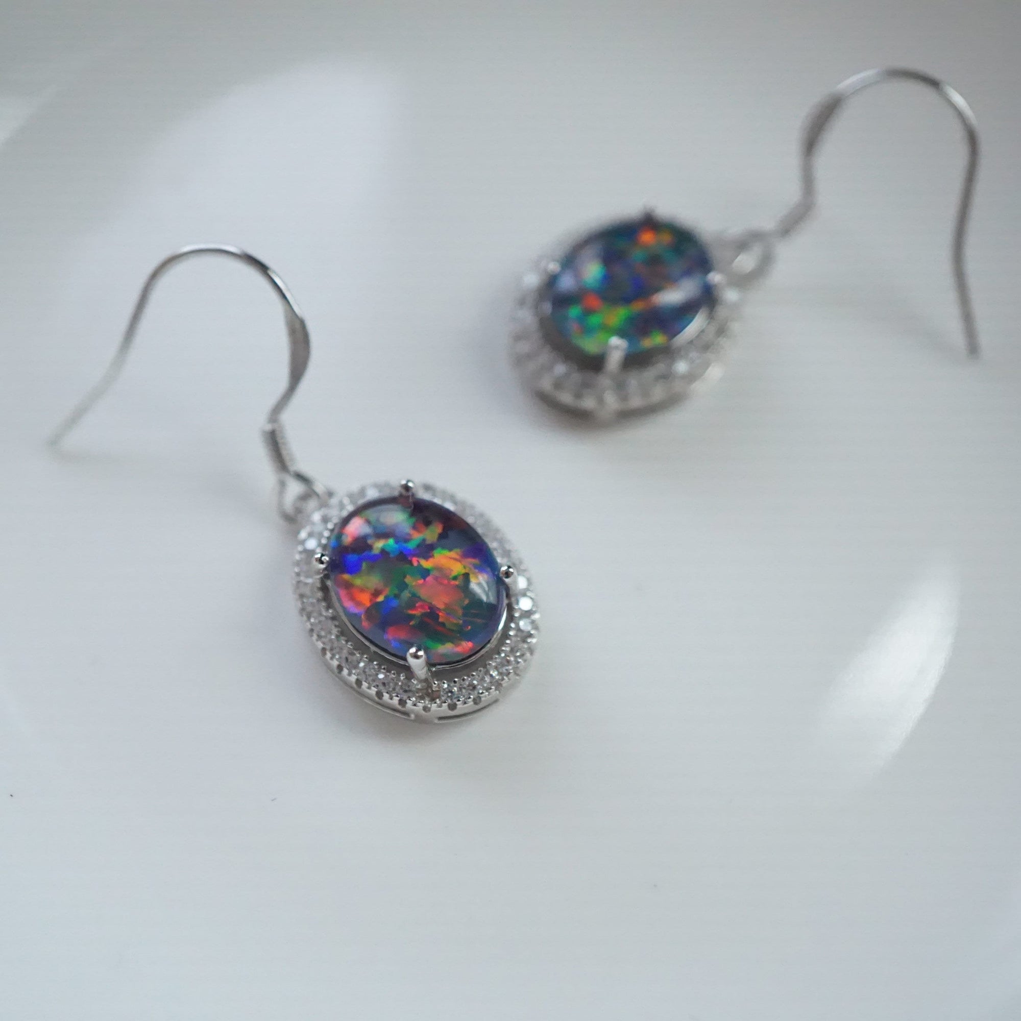 Unique rainbow triplet dangle opal earrings, australian natural triplet opal earrings, gemstone earrings, wedding jewelry, 8x10mm-Vsabel Jewellery