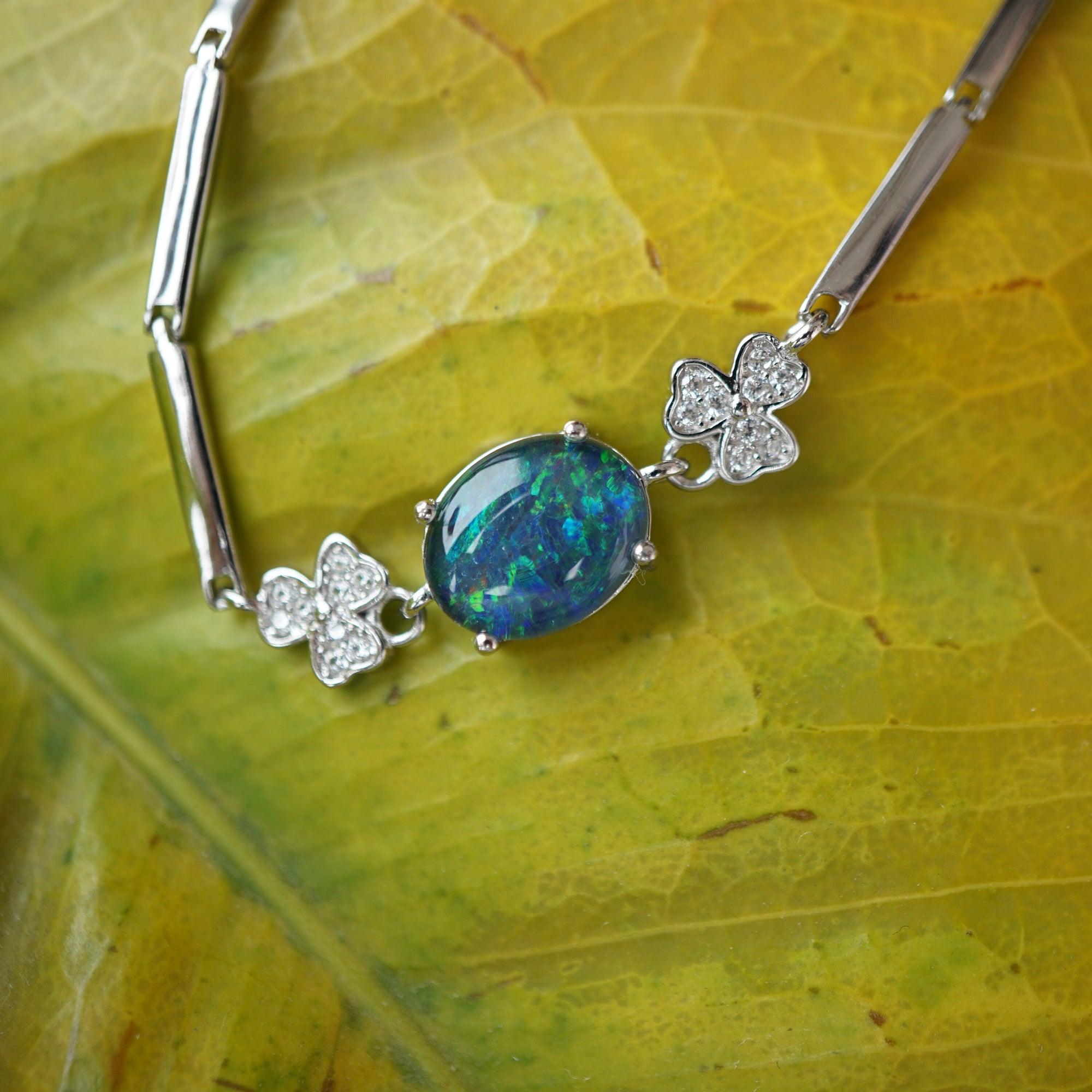 Stunning silver natural australian opal bracelet, 10x8 opal bracelet, rainbown opal bracelet-Vsabel Jewellery