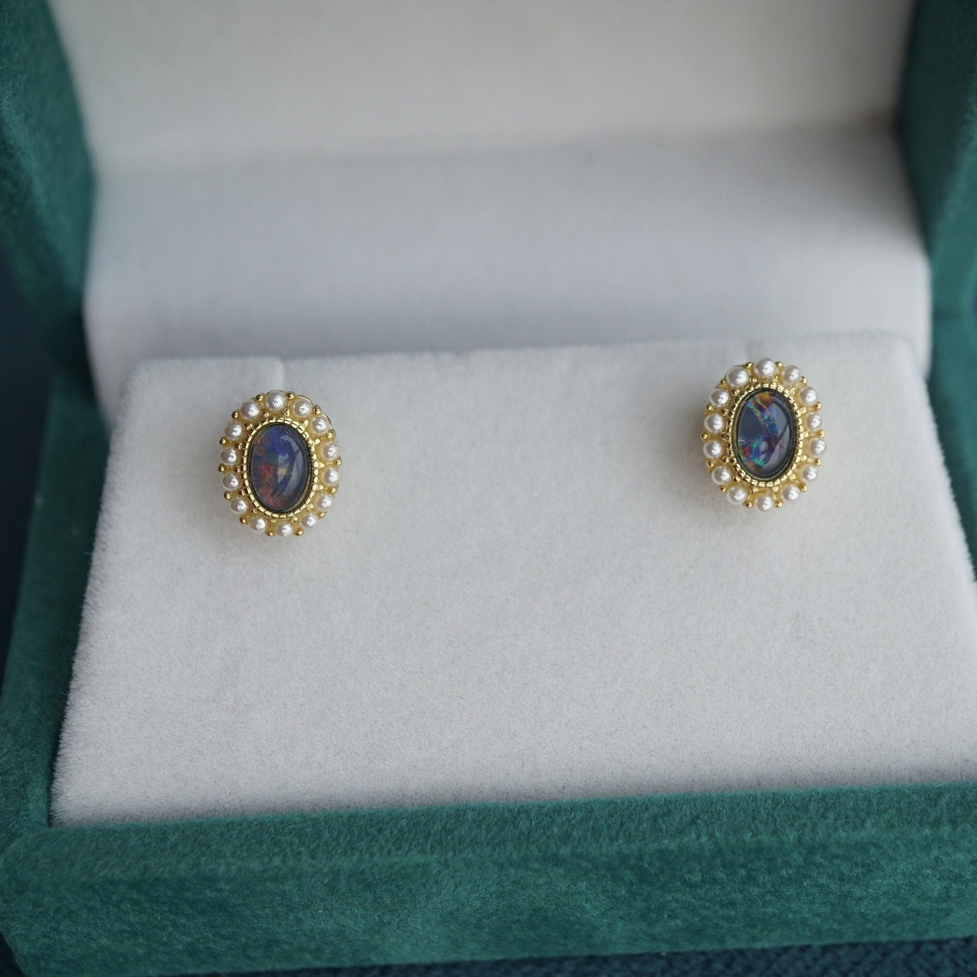 Vintage Gold Triplet Opal Stud Earrings - Timeless Elegance-Vsabel Jewellery