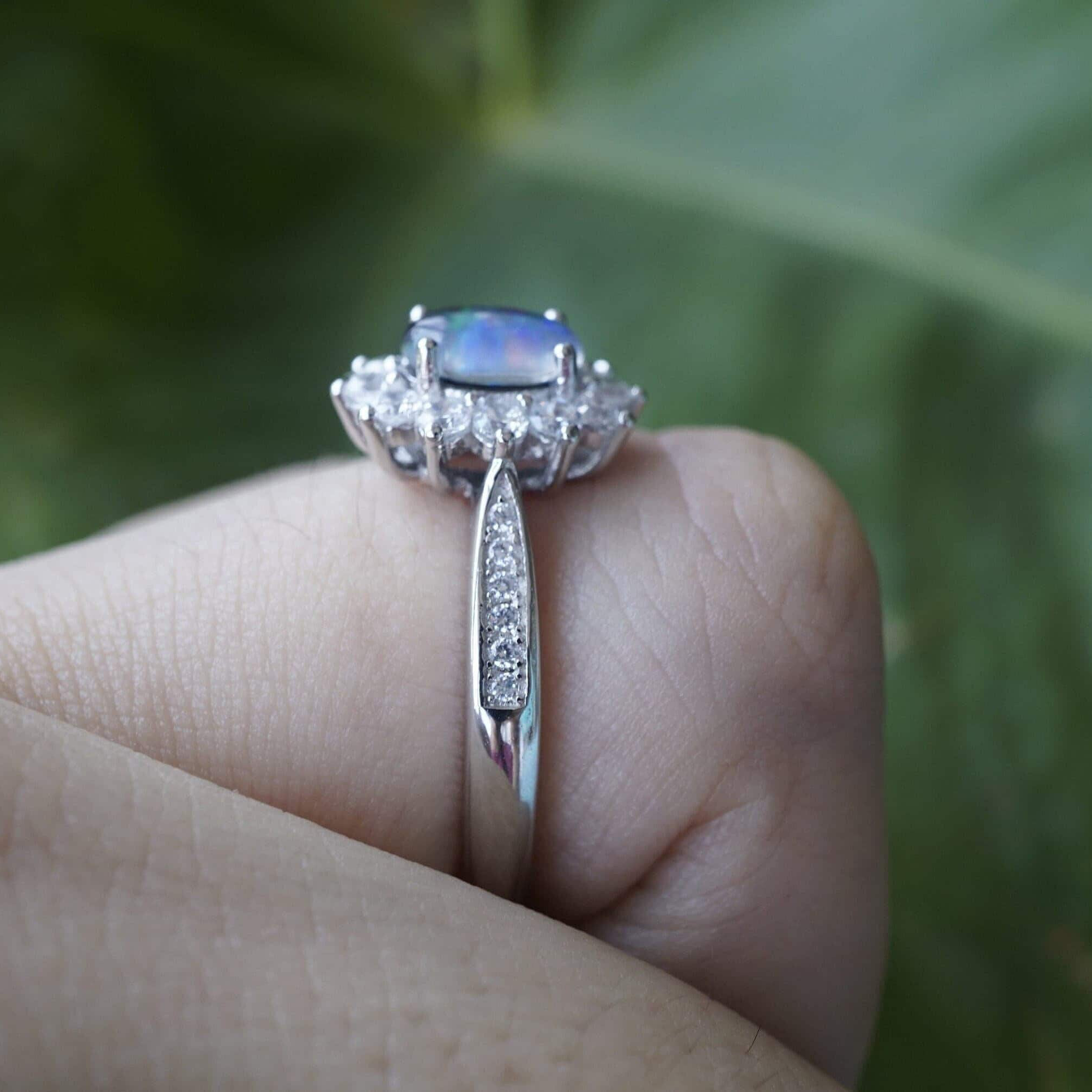 Flower Rainbow Opal Ring - Sterling Silver, Triplet Opal-Vsabel Jewellery