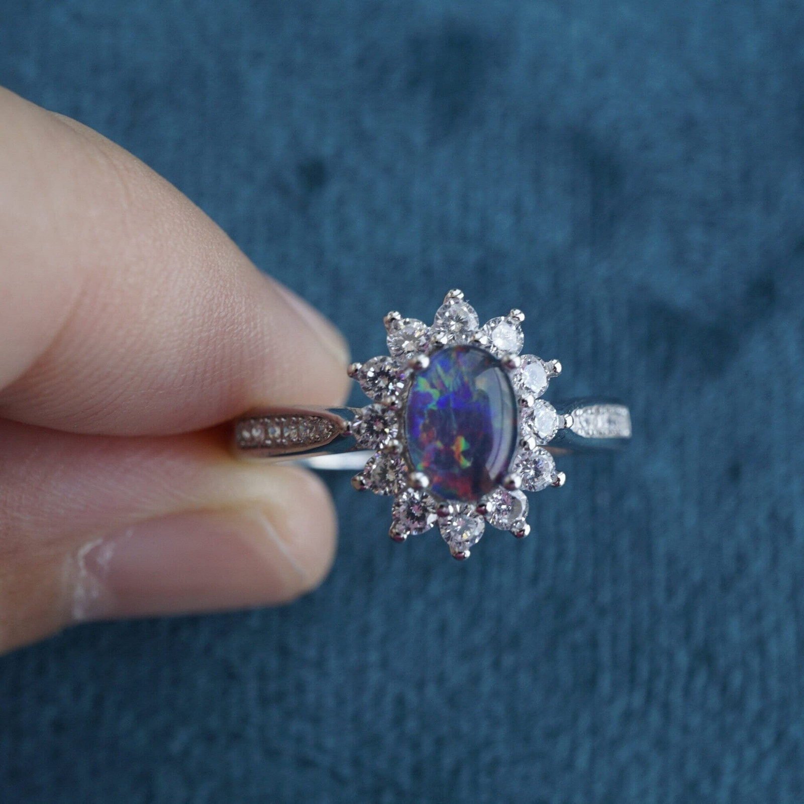 Flower Rainbow Opal Ring - Sterling Silver, Triplet Opal-Vsabel Jewellery