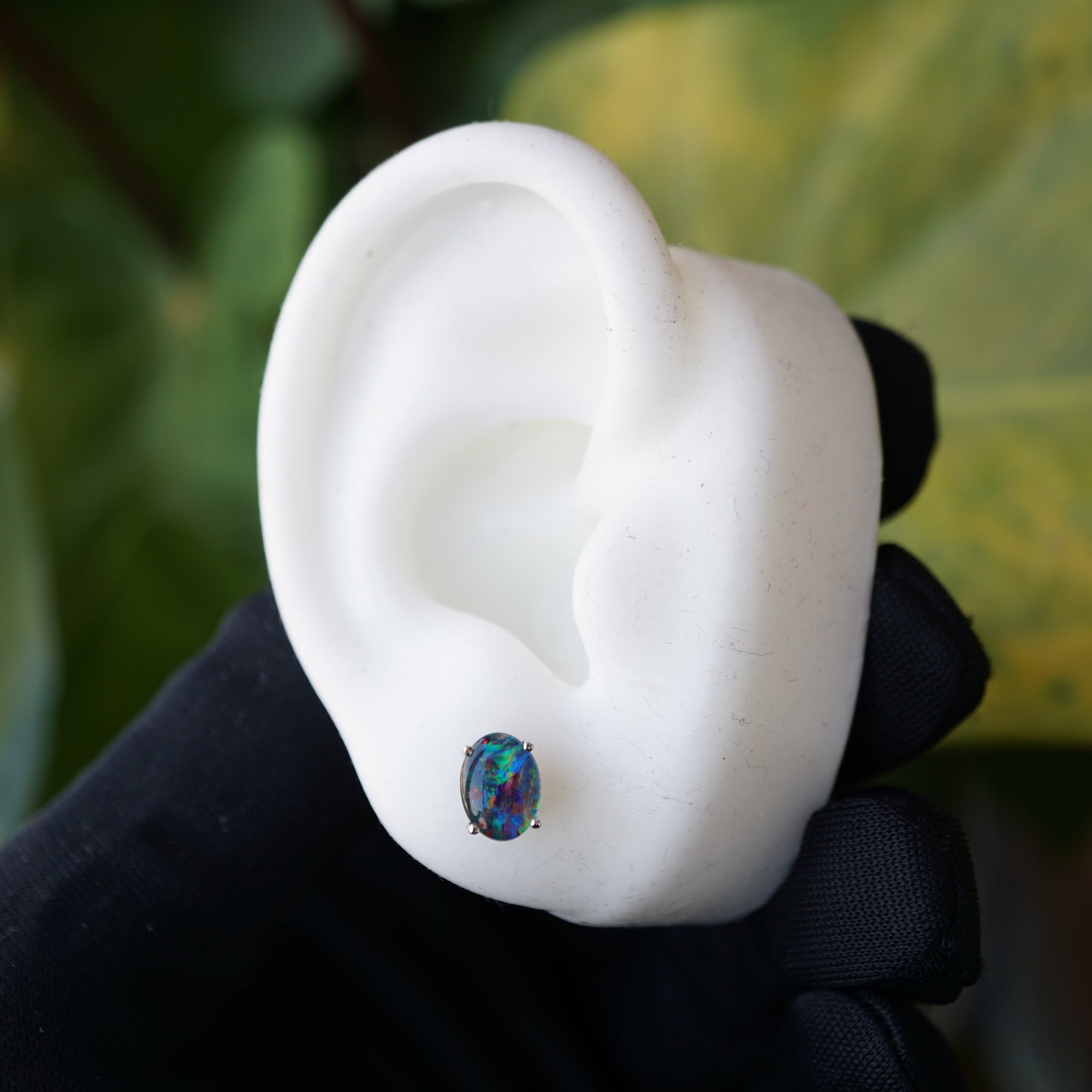 Elegant 18k White Gold Opal Earring Studs - Natural Australian Triplet Opal-Vsabel Jewellery