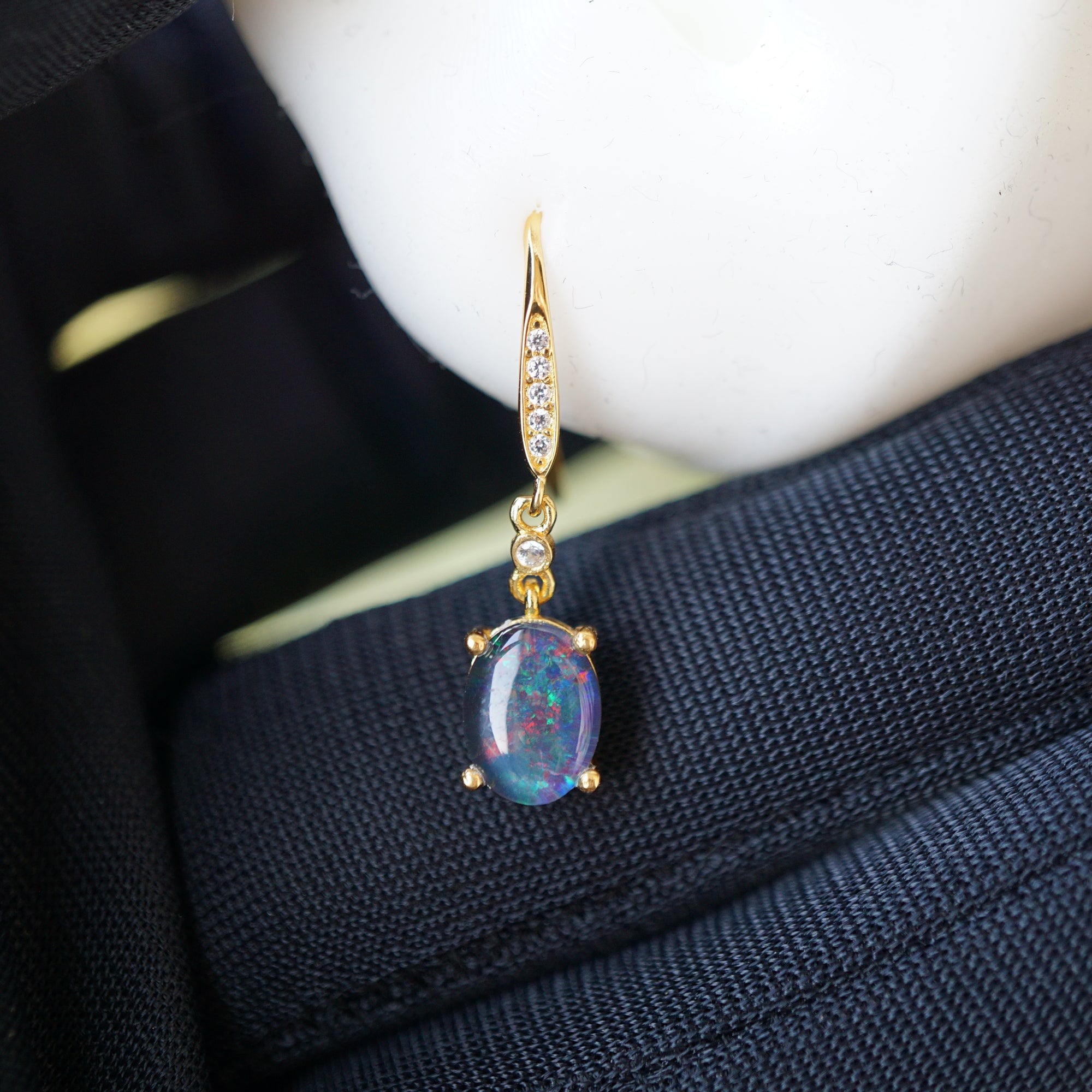 Unique purple triplet dangle opal earrings, australian natural triplet opal earrings, gemstone earrings, wedding jewelry, 8x6mm-Vsabel Jewellery