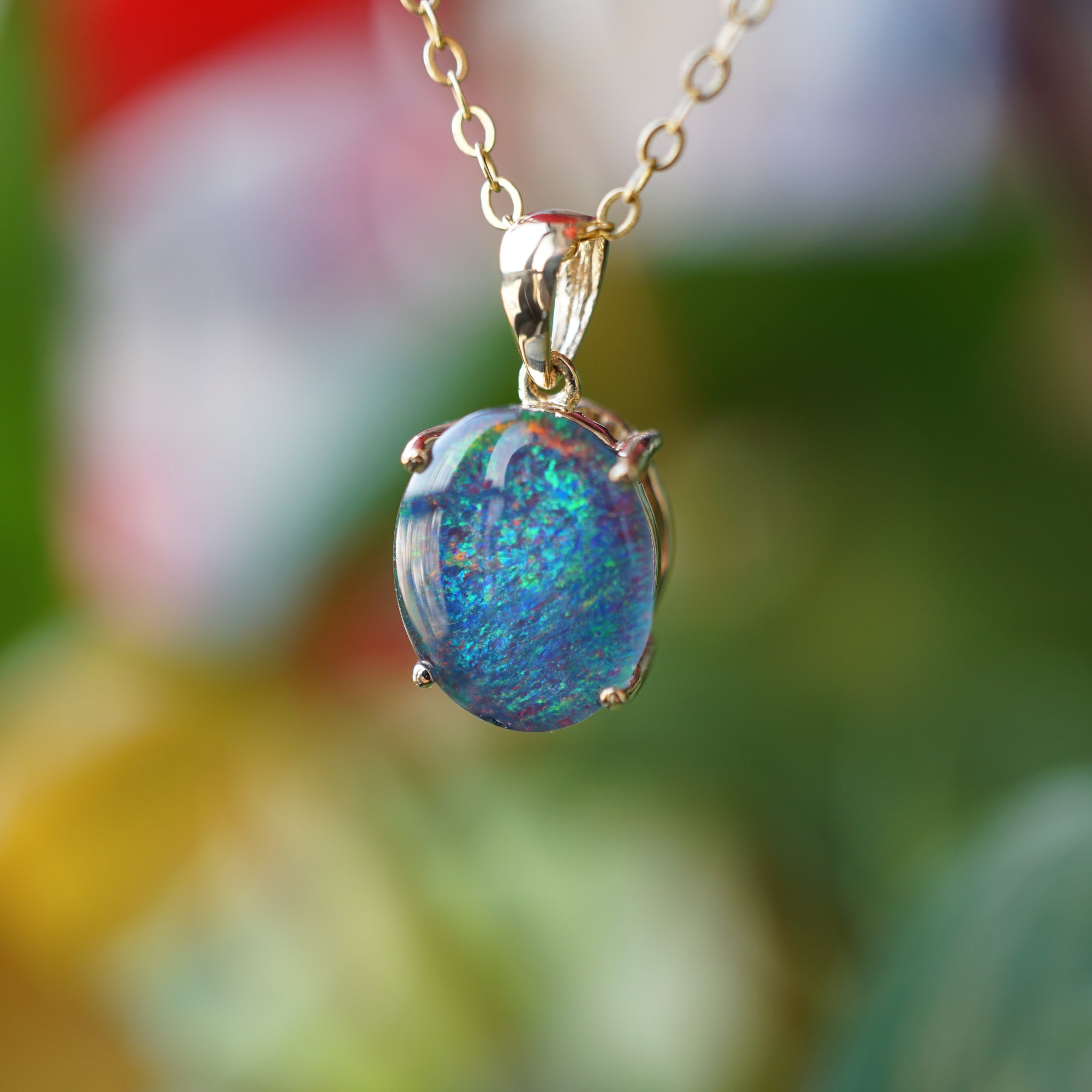 Elegant 18k Yellow Gold Triplet Opal Necklace-Vsabel Jewellery