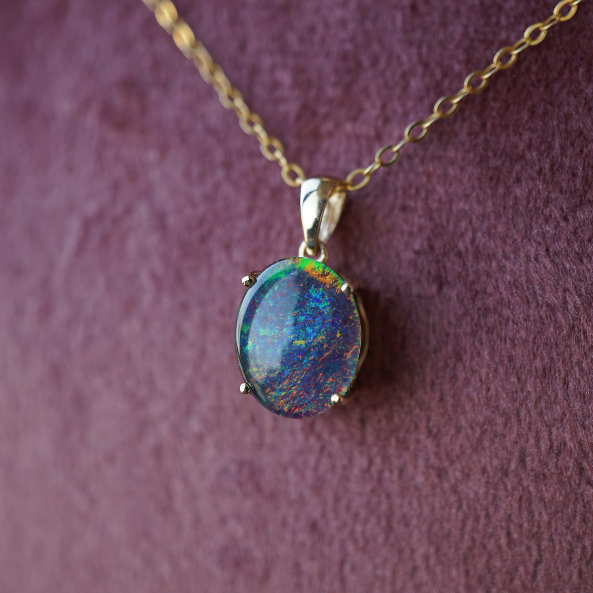 Elegant 18k Yellow Gold Triplet Opal Necklace-Vsabel Jewellery