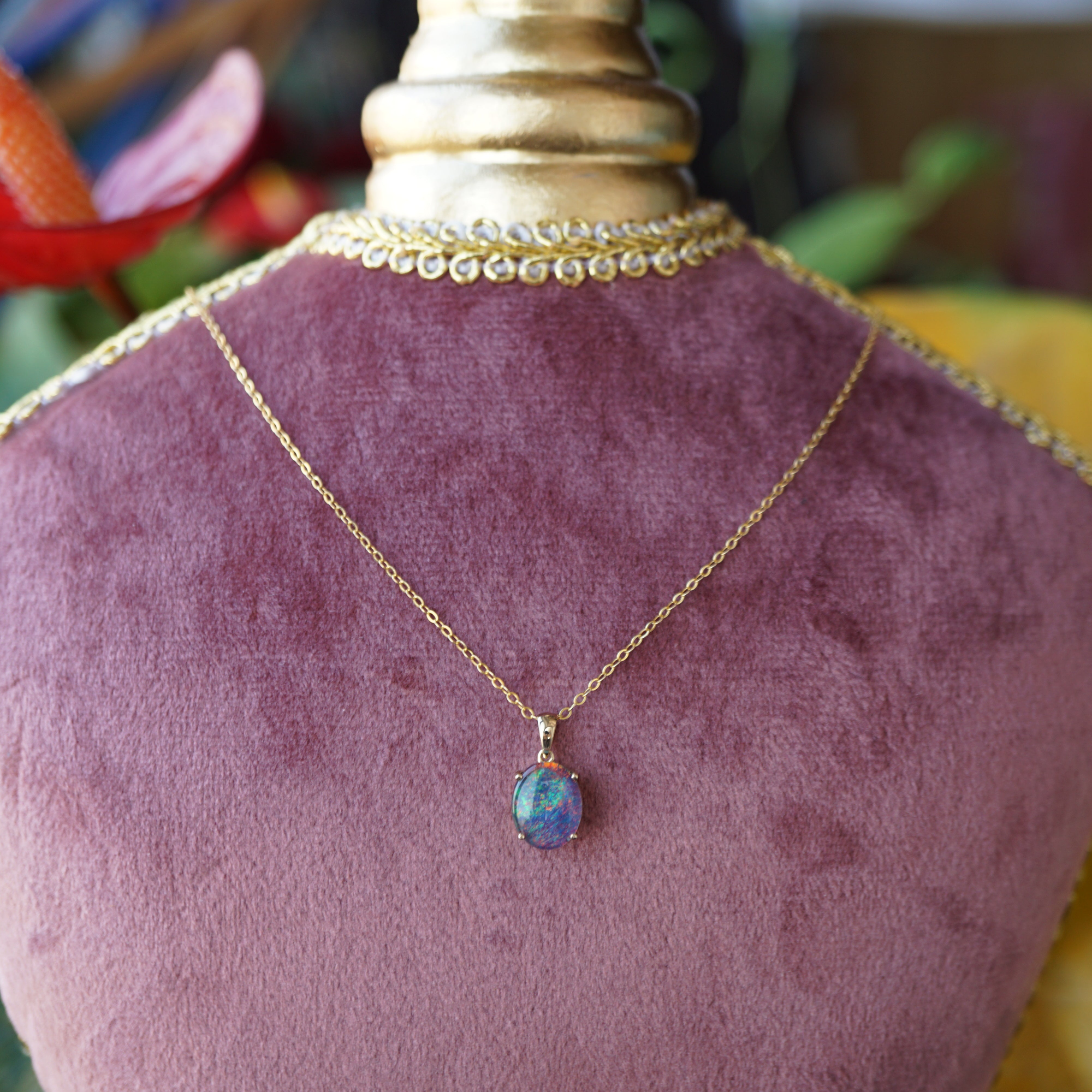 Elegant 18k Yellow Gold Triplet Opal Necklace-Vsabel Jewellery