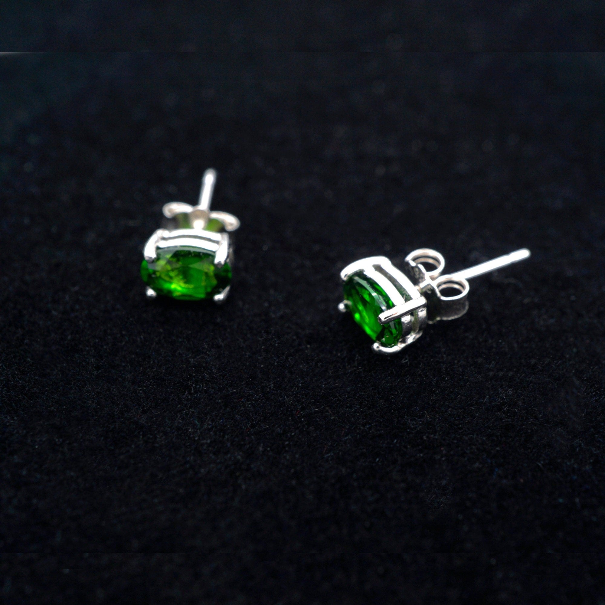 Simple Chrome Diopside Earring Studs, Green Gemstone Earring Studs, 6x4mm Earrings, Chrome Diopside Earrings