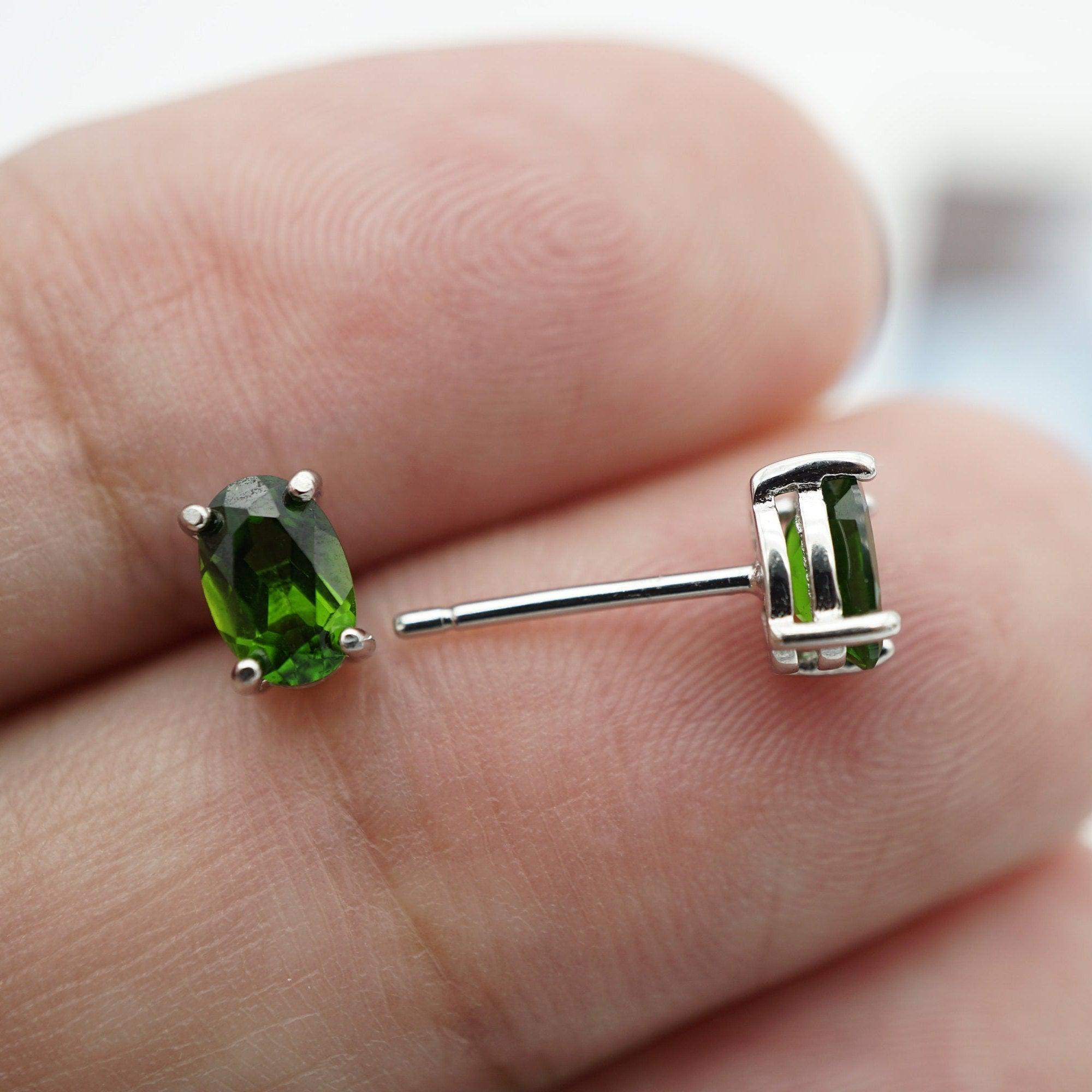 Simple Chrome Diopside Earring Studs, Green Gemstone Earring Studs, 6x4mm Earrings, Chrome Diopside Earrings