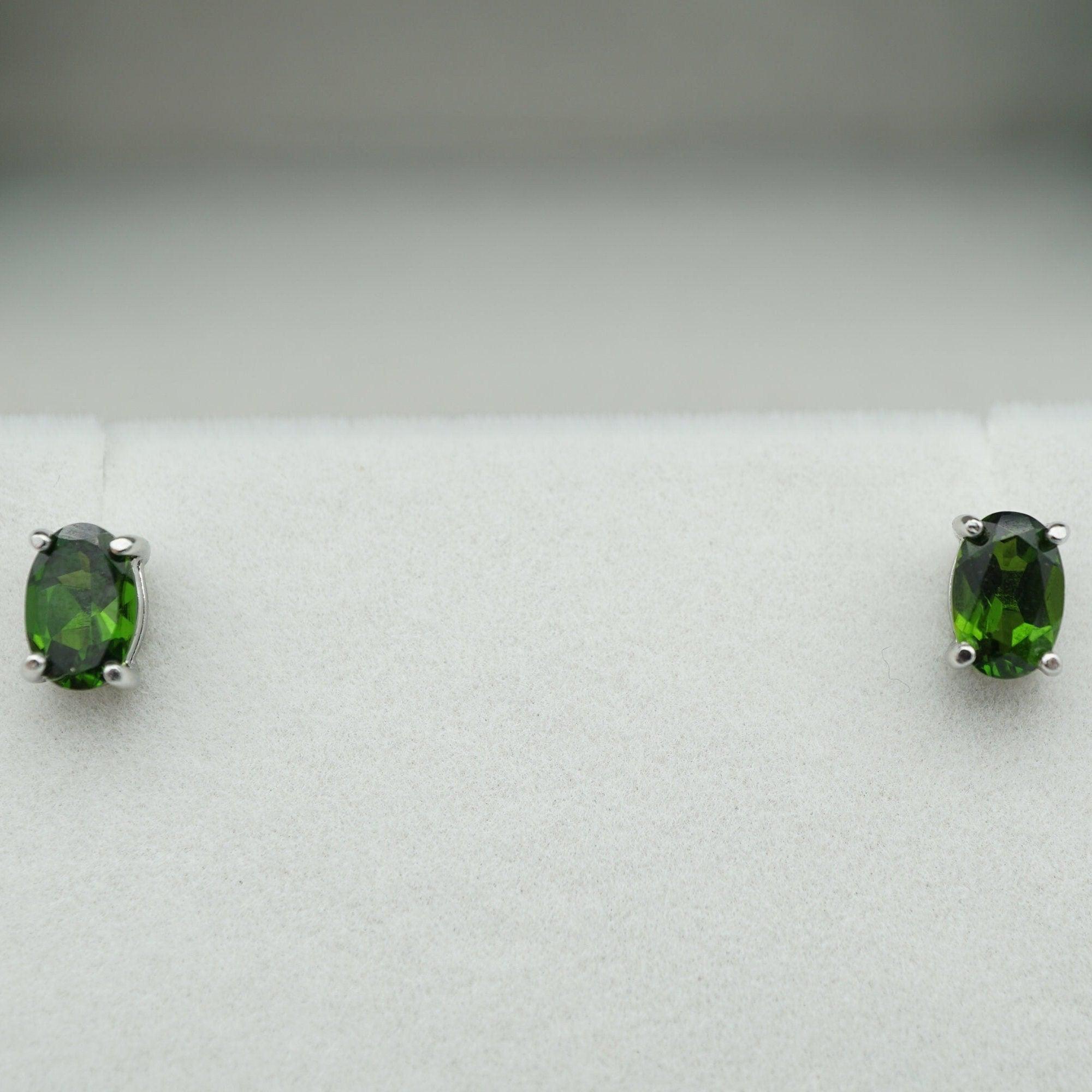 Simple Chrome Diopside Earring Studs, Green Gemstone Earring Studs, 6x4mm Earrings, Chrome Diopside Earrings