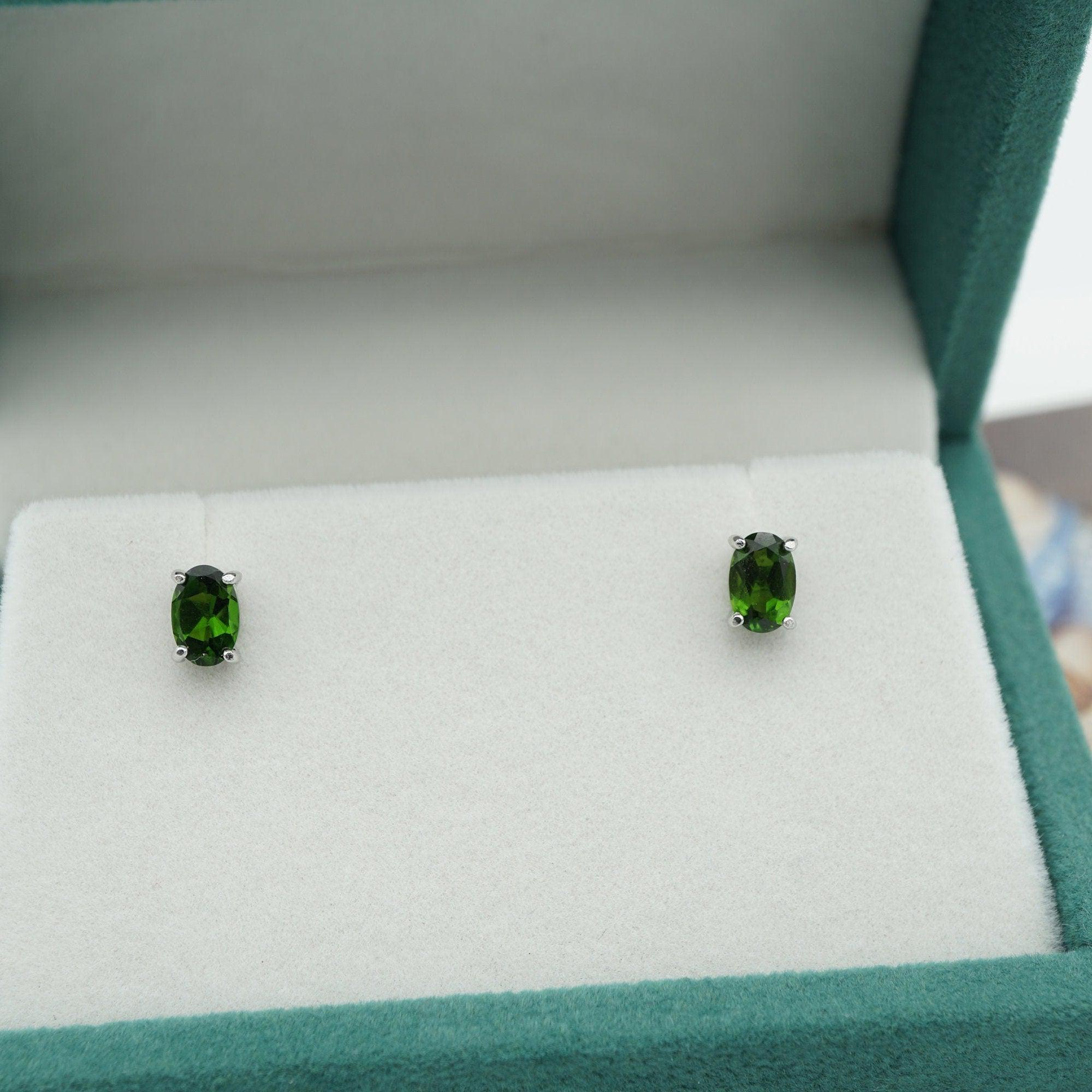 Simple Chrome Diopside Earring Studs, Green Gemstone Earring Studs, 6x4mm Earrings, Chrome Diopside Earrings